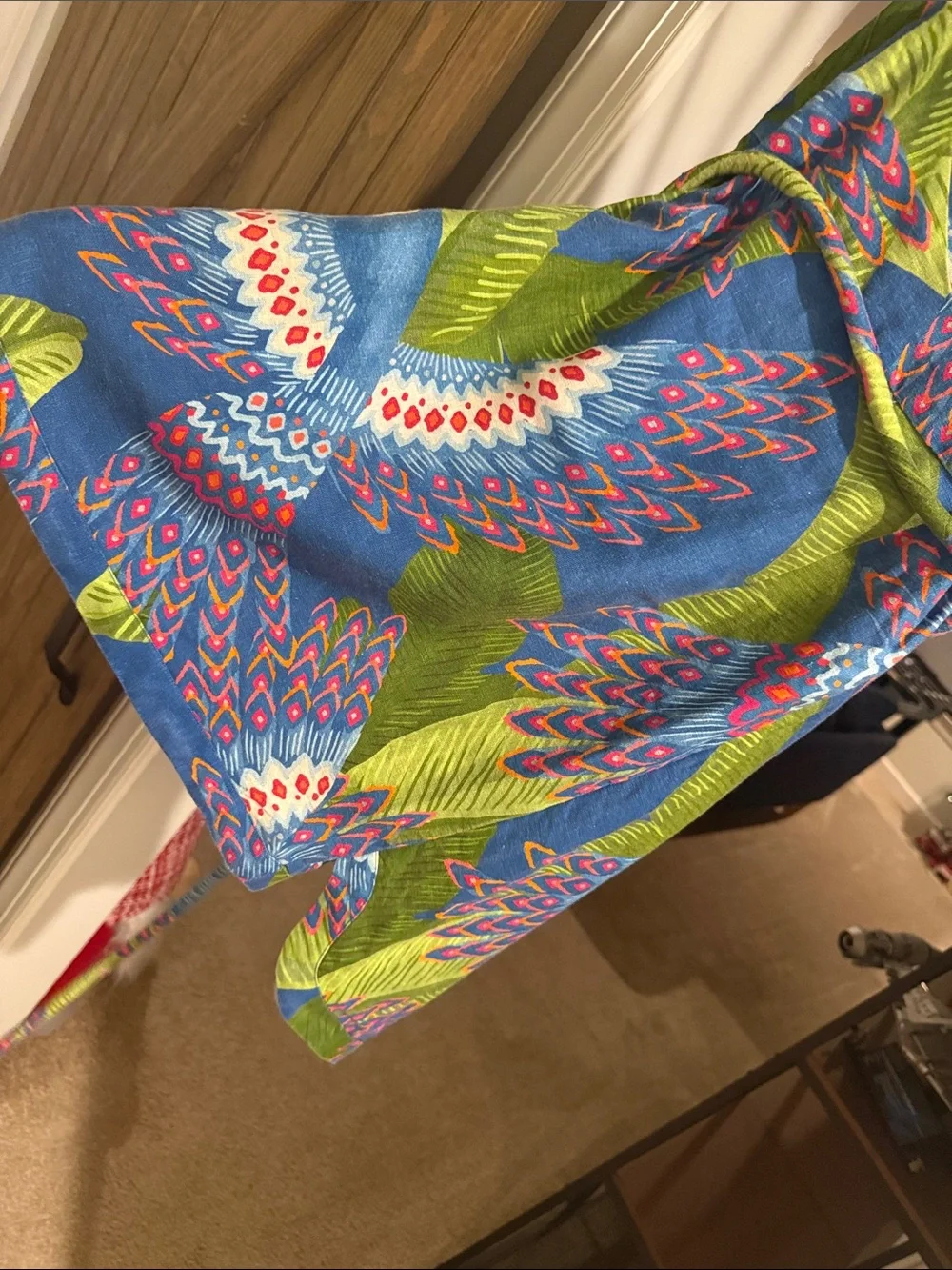 FARM Rio Blue Tropical Parrot Print Sundress with Green Accents